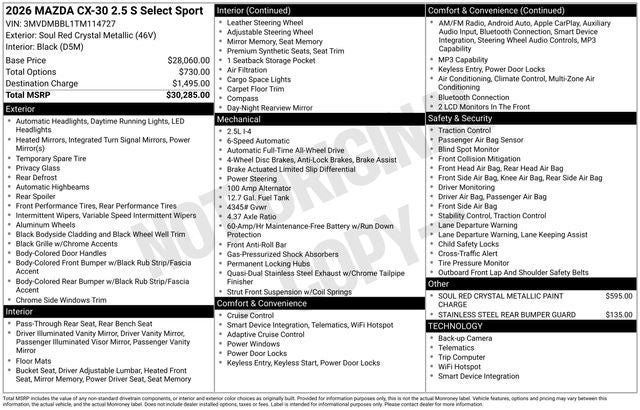 2026 Mazda Mazda CX-30 2.5 S Select Sport