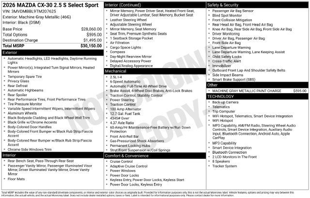 2026 Mazda Mazda CX-30 2.5 S Select Sport