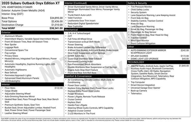 2020 Subaru Outback Onyx Edition XT