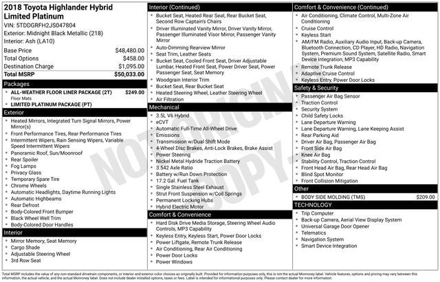 2018 Toyota Highlander Hybrid Limited Platinum