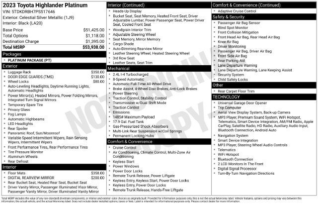 2023 Toyota Highlander Platinum