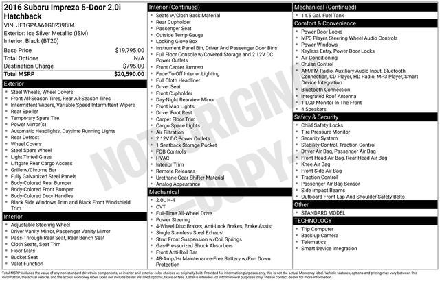 2016 Subaru Impreza 2.0i