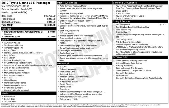 2012 Toyota Sienna LE 8 Passenger