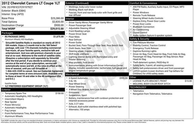 2012 Chevrolet Camaro 1LT