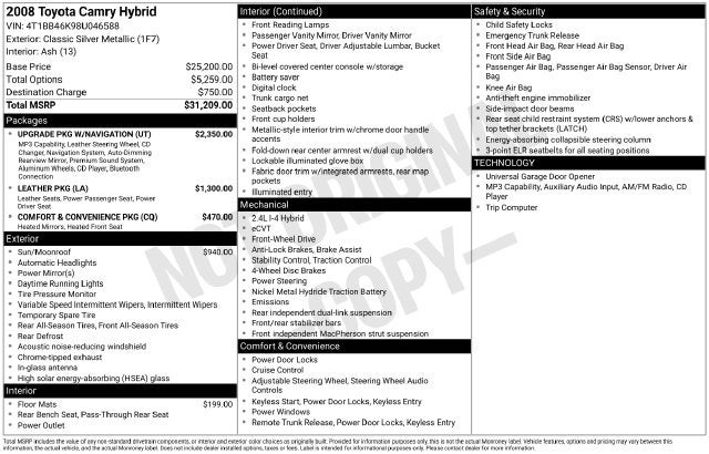 2008 Toyota Camry Hybrid Base