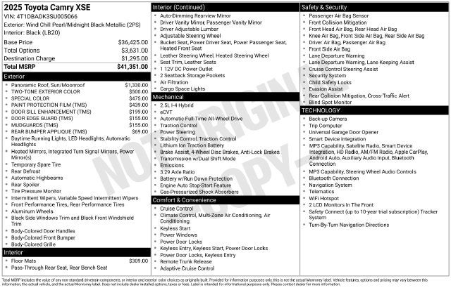 2025 Toyota AWD Camry XSE