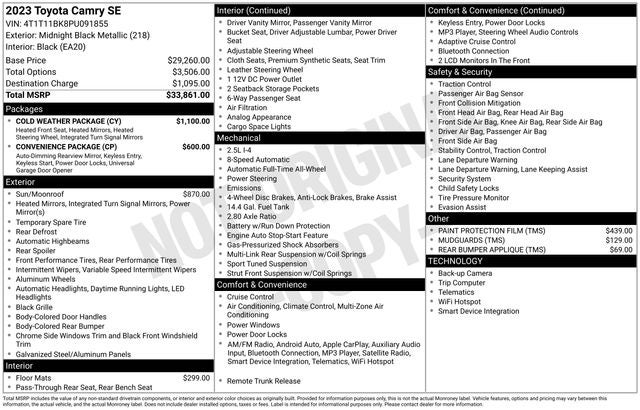 2023 Toyota AWD Camry SE