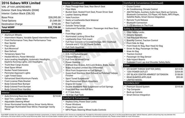 2016 Subaru WRX Limited