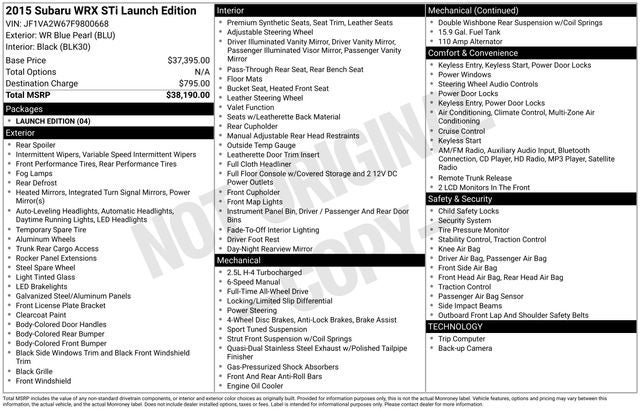 2015 Subaru Impreza WRX STi Launch Edition