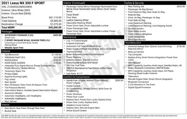 2021 Lexus NX 300 F Sport